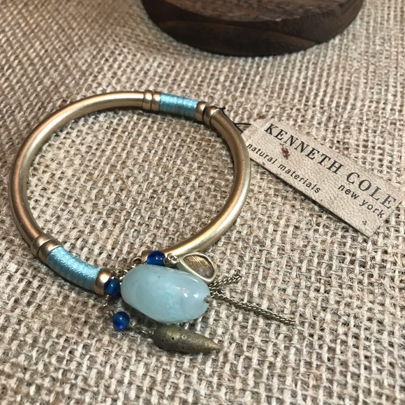 NWT Kenneth Cole Brushed Gold Semi-Precious Stone stretch bracelet - Picture 2 of 2